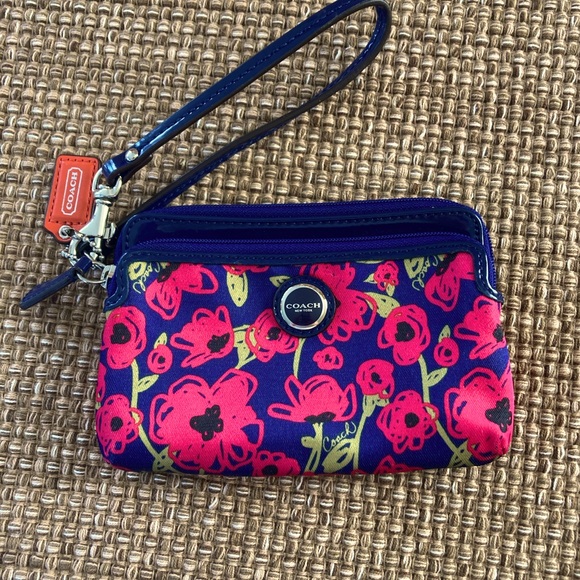 Coach Handbags - Coach Poppy Graffiti Floral Double Zip Wristlet blue pink orange